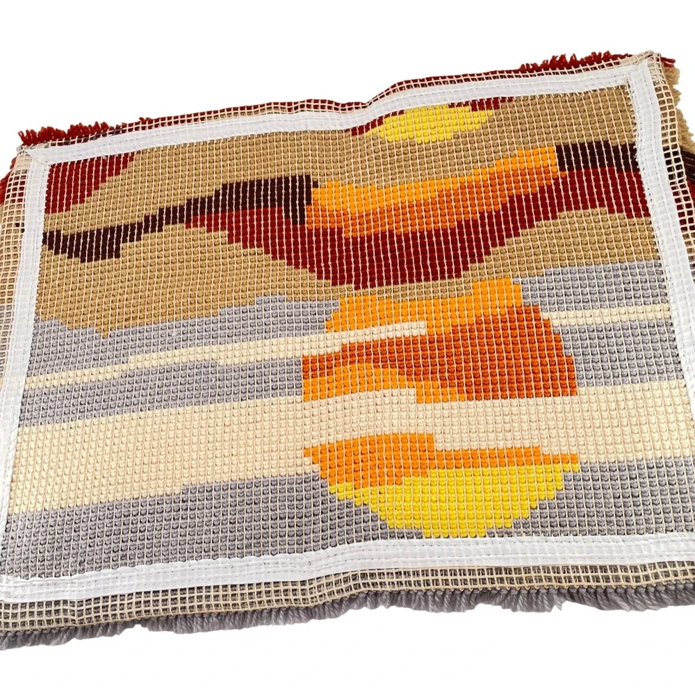 Vtg Latch Hook Wall Hanging Desert Sunset Retro 70s Shag Textile Art 27x20 Boho